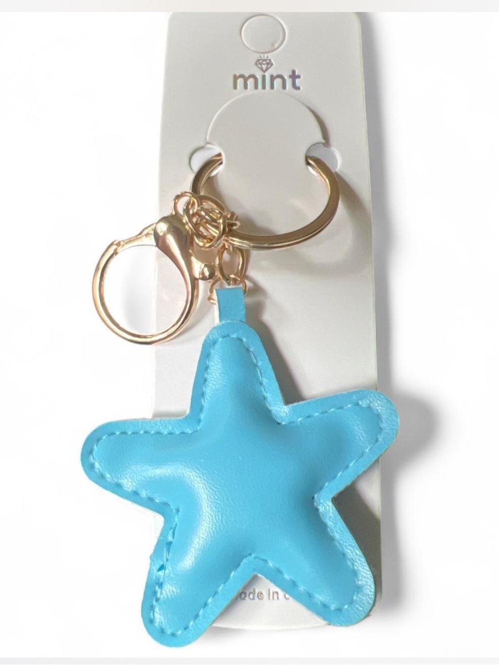 Mint Brand Blue Star Key & Bag Charm with Gold Hardware
